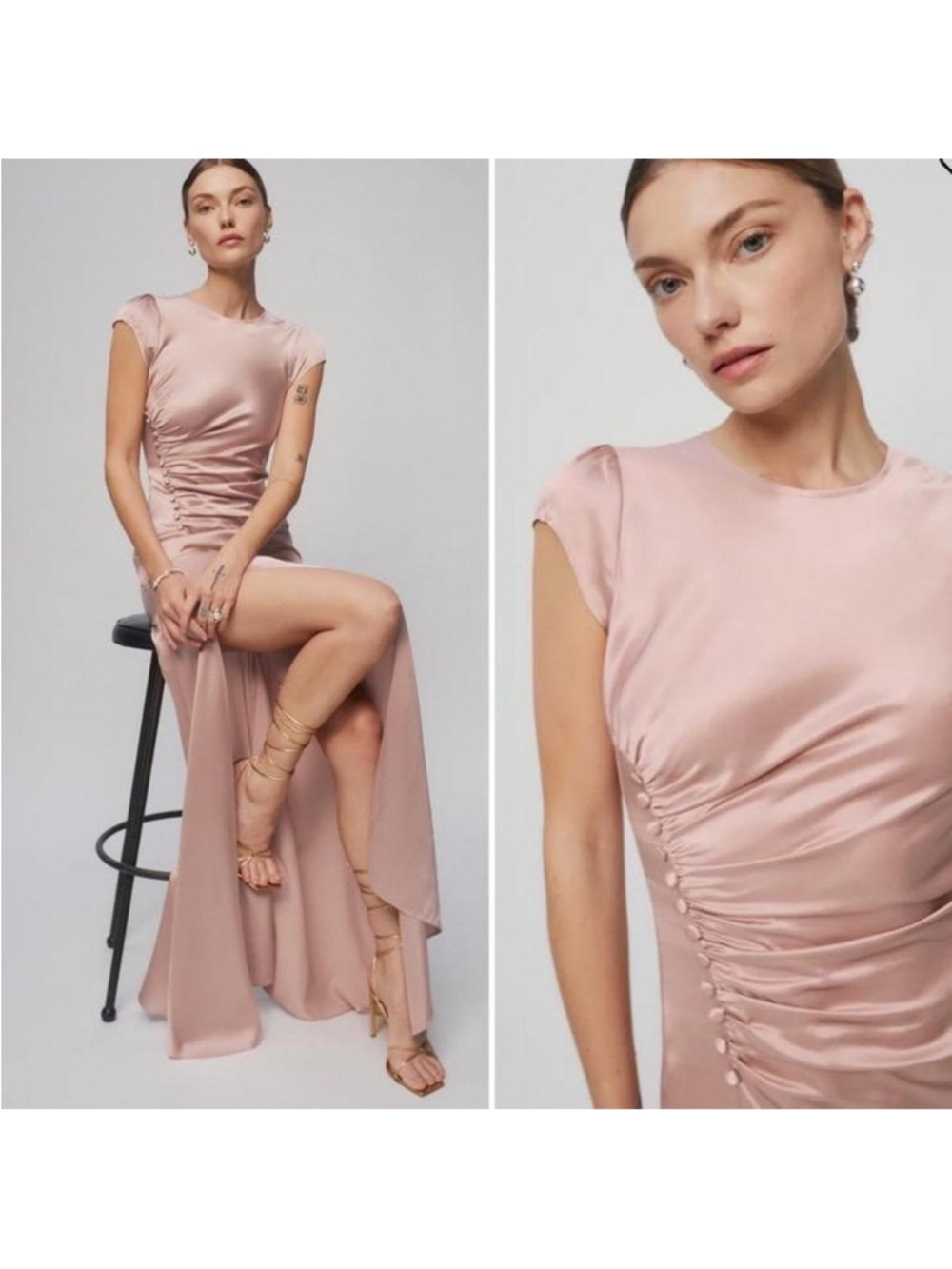 NWT! REFORMATION Birch Silk Dress In Blush